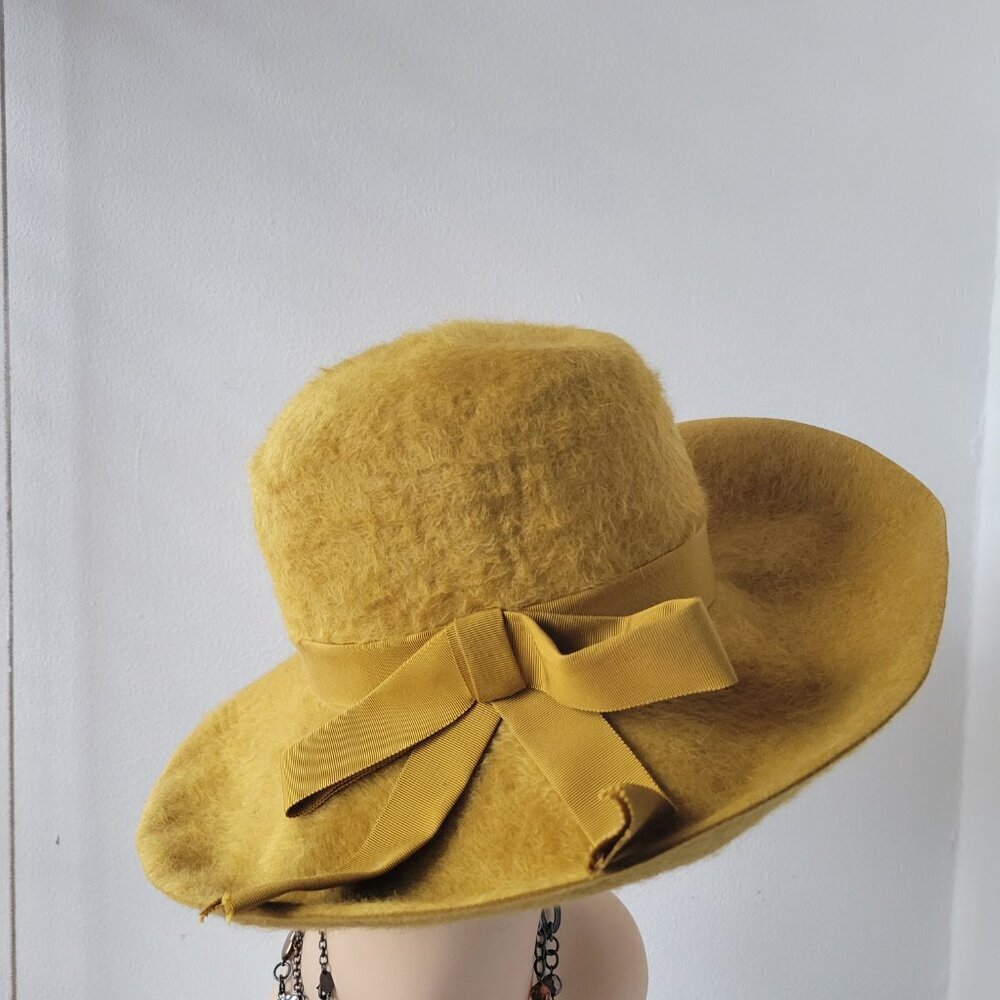Mr. Charles Mustard Yellow Felt Fuzzy Exclusive Coronet Women's Country Fedora - Picture 4 of 14